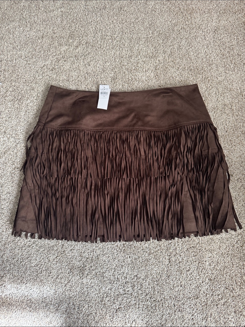 LOFT Brown Fringe Suede-Look Mini Skirt
